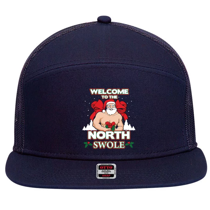 North Swole Santa Claus Weight Lifting Christmas Gym Workout Gift 7 Panel Mesh Trucker Snapback Hat