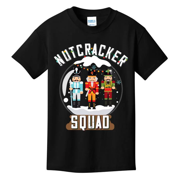 Nutcracker Squad Snow Globe Funny Christmas Ballet Dance Kids T-Shirt