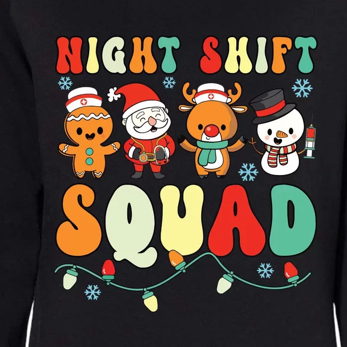 Night Shift Squad Gingerbread Santa Reindeer Snowman Xmas Womens California Wash Sweatshirt