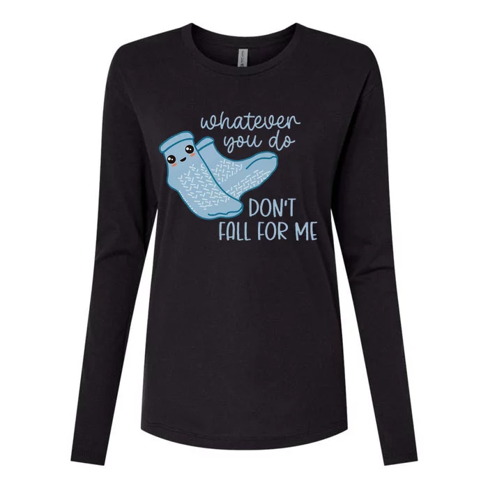 Non Slip Socks Dont Fall For Me Funny PCT CNA Nurse Womens Cotton Relaxed Long Sleeve T-Shirt