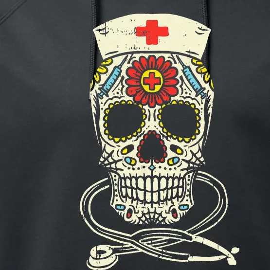 Nurse Sugar Skull Stethoscope RN Medical Halloween Costume Performance Fleece Hoodie