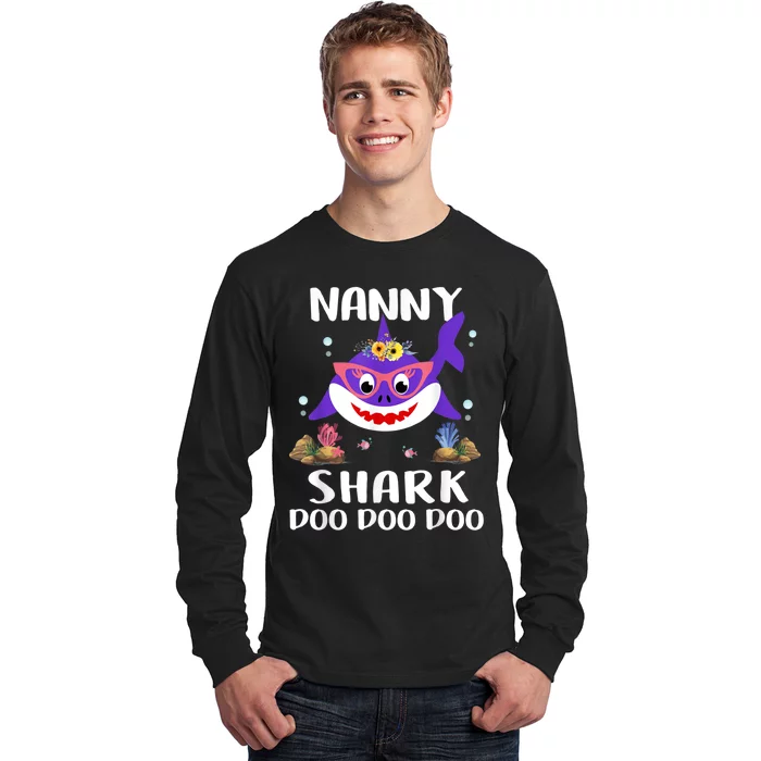 Nanny Shark Shirt Mothers Day Gift Idea For Mother Wife Long Sleeve Shirt