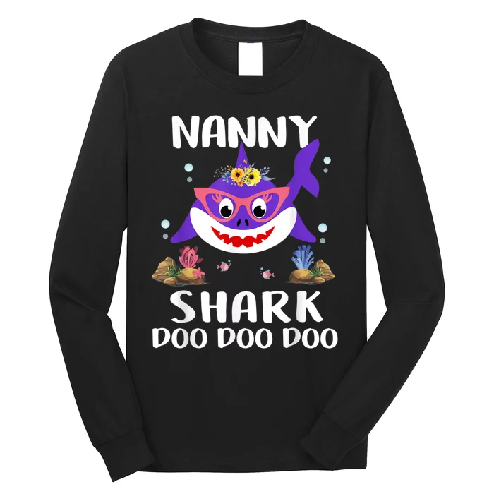 Nanny Shark Shirt Mothers Day Gift Idea For Mother Wife Long Sleeve Shirt