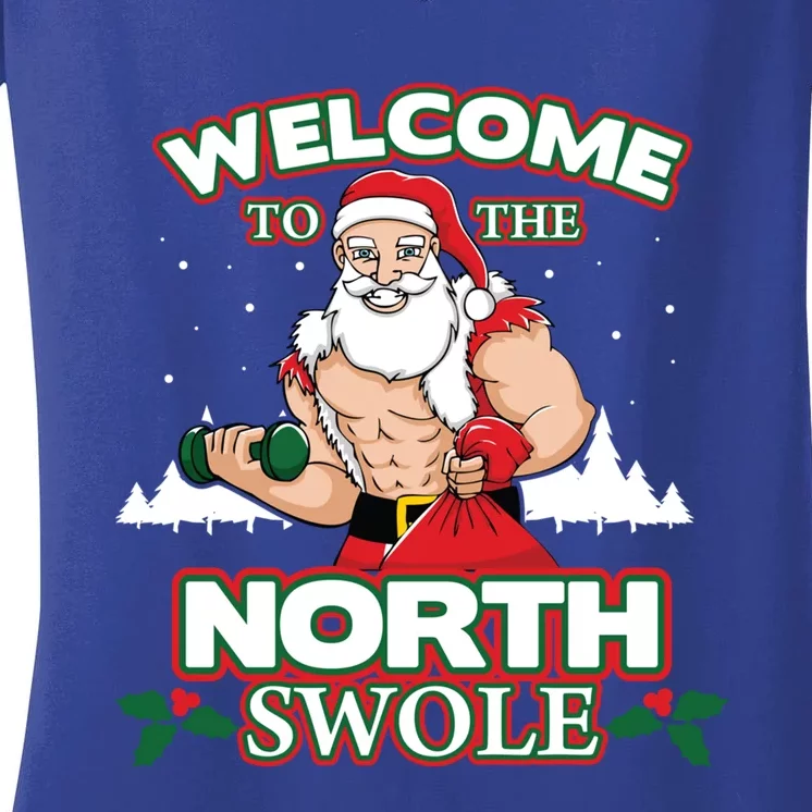 North Swole Santa Claus Weight Lifting Christmas Gym Workout Gift Women's V-Neck T-Shirt