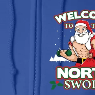 North Swole Santa Claus Weight Lifting Christmas Gym Workout Gift Full Zip Hoodie