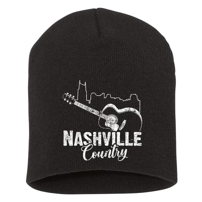 Nashville Skyline Tennessee Country Music Guitar Player Short Acrylic Beanie