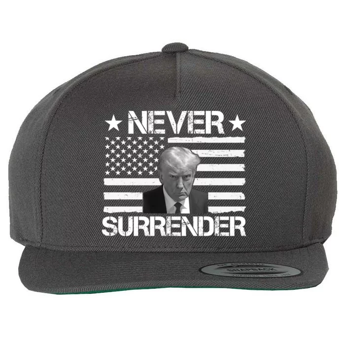 Never Surrender Trump American Flag Wool Snapback Cap