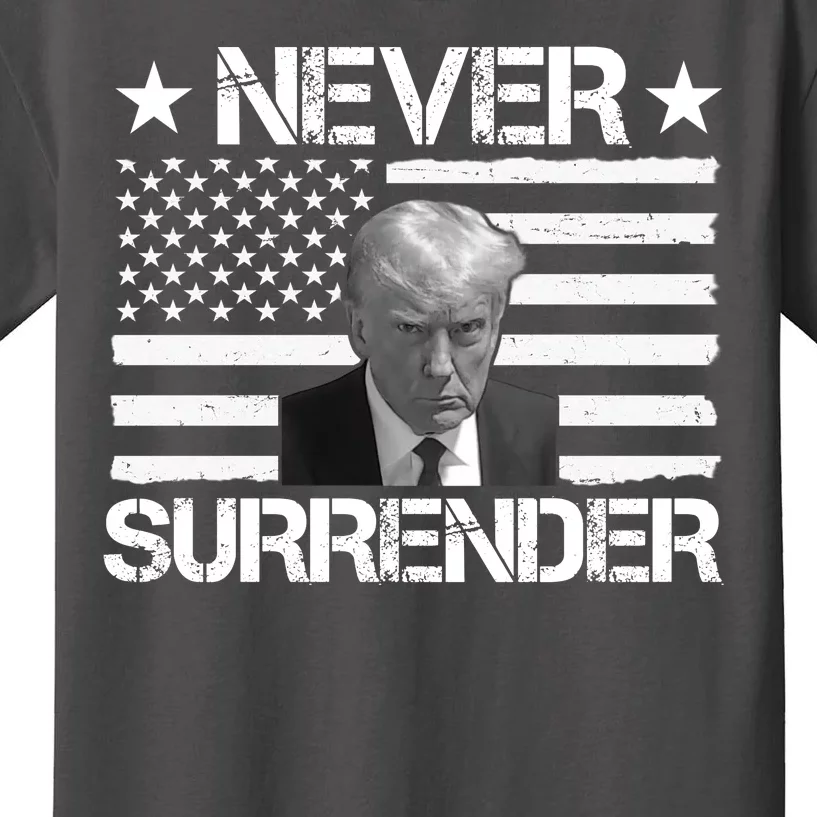 Never Surrender Trump American Flag Kids T-Shirt