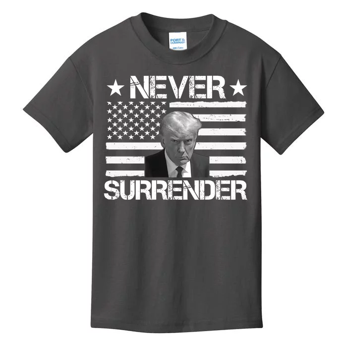 Never Surrender Trump American Flag Kids T-Shirt