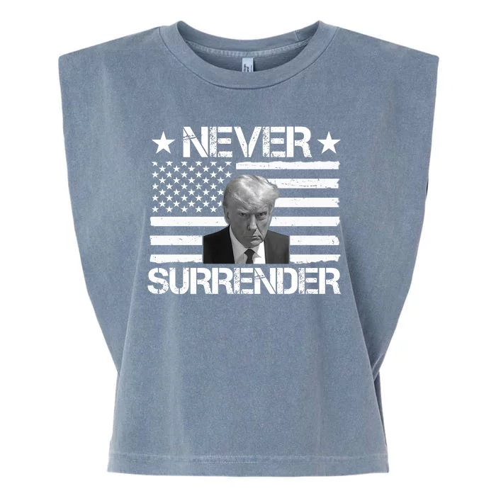 Never Surrender Trump American Flag Garment-Dyed Women's Muscle Tee