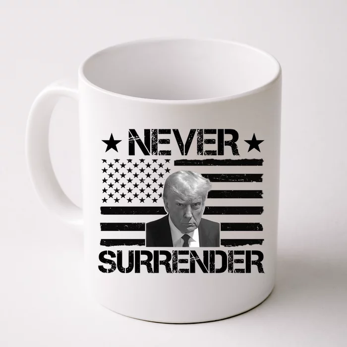 Never Surrender Trump American Flag Front & Back Coffee Mug