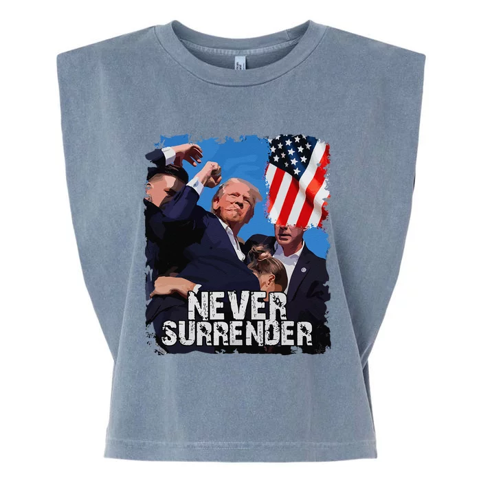 Never Surrender Trump Rushed Offstage With Blood Shooting Garment-Dyed Women's Muscle Tee