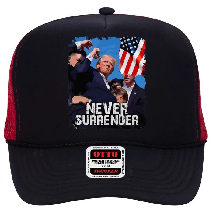 Never Surrender Trump Rushed Offstage With Blood Shooting High Crown Mesh Trucker Hat