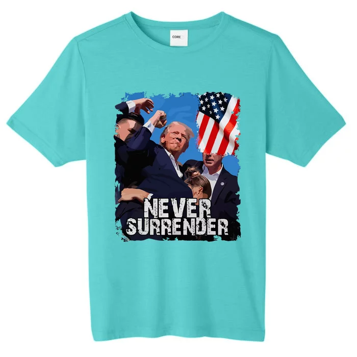 Never Surrender Trump Rushed Offstage With Blood Shooting ChromaSoft Performance T-Shirt