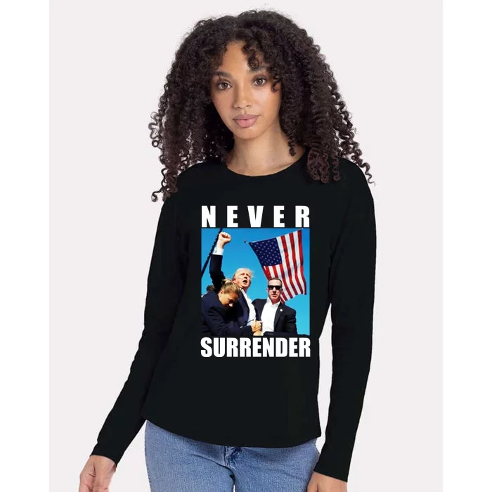 Never Surrender Trump 2024 Pennsylvania Rally Shooting Womens Cotton Relaxed Long Sleeve T-Shirt