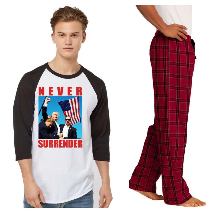 Never Surrender Trump 2024 Pennsylvania Rally Shooting Raglan Sleeve Pajama Set