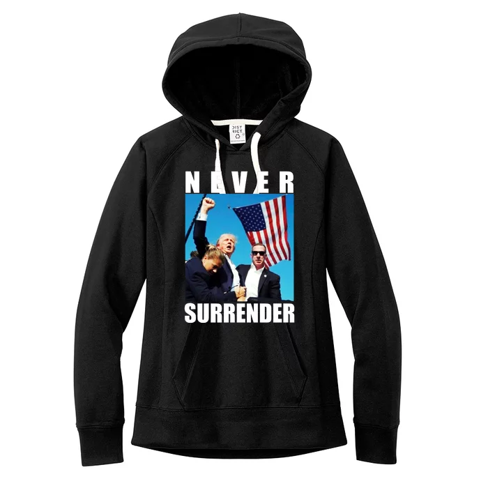 Never Surrender Trump 2024 Pennsylvania Rally Shooting Women's Fleece Hoodie