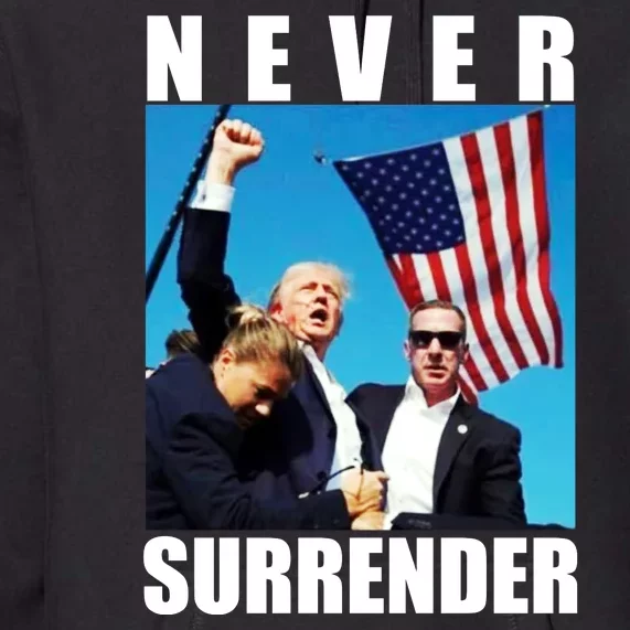 Never Surrender Trump 2024 Pennsylvania Rally Shooting Premium Hoodie