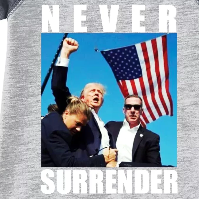 Never Surrender Trump 2024 Pennsylvania Rally Shooting Infant Baby Jersey Bodysuit