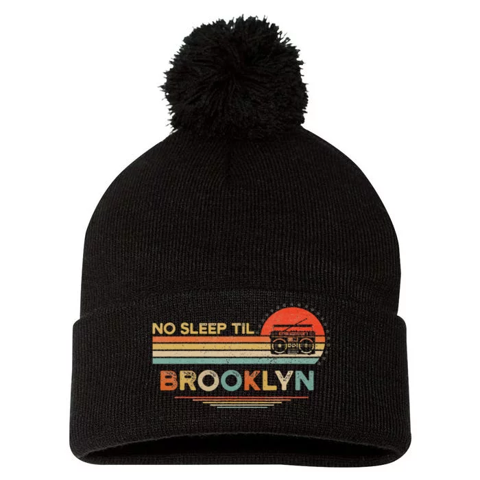 No Sleep Til Brooklyn Old School Portable Stereo Retro Pom Pom 12in Knit Beanie