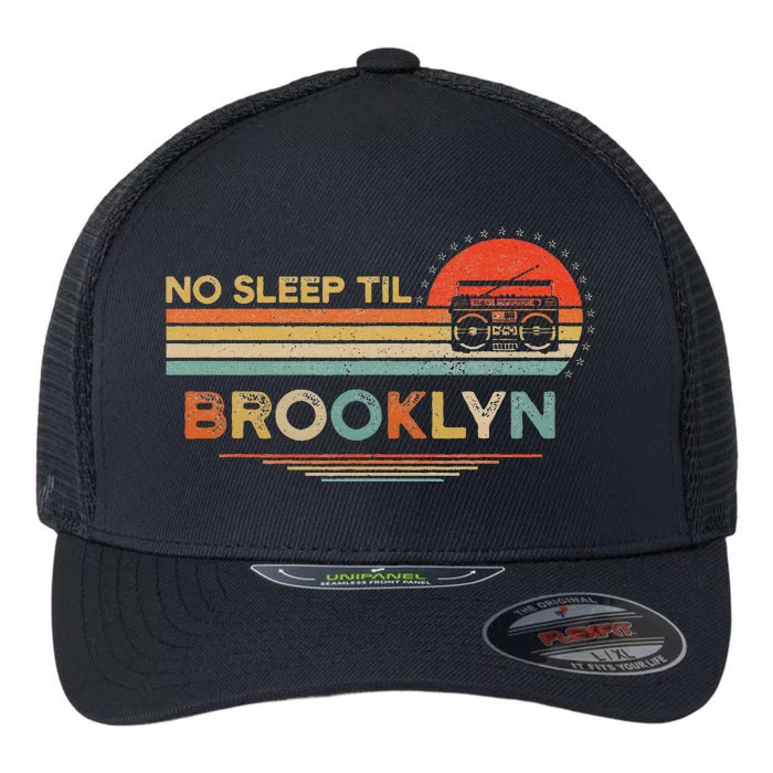 No Sleep Til Brooklyn Old School Portable Stereo Retro Flexfit Unipanel Trucker Cap