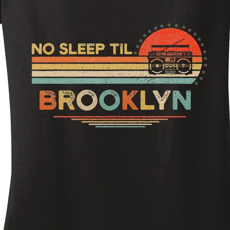 No Sleep Til Brooklyn Old School Portable Stereo Retro Women's V-Neck T-Shirt