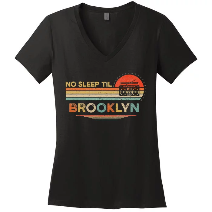 No Sleep Til Brooklyn Old School Portable Stereo Retro Women's V-Neck T-Shirt