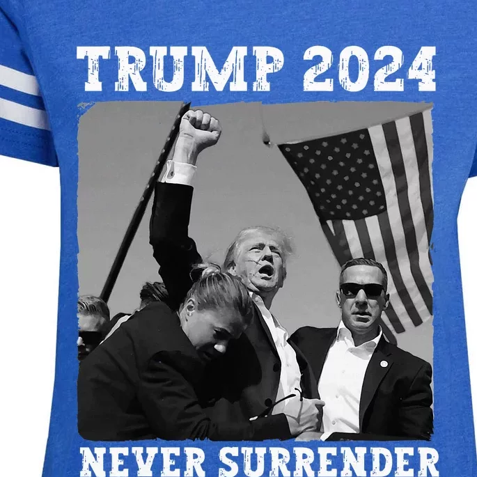 Never Surrender Trump 2024 Save America Trump Enza Ladies Jersey Football T-Shirt