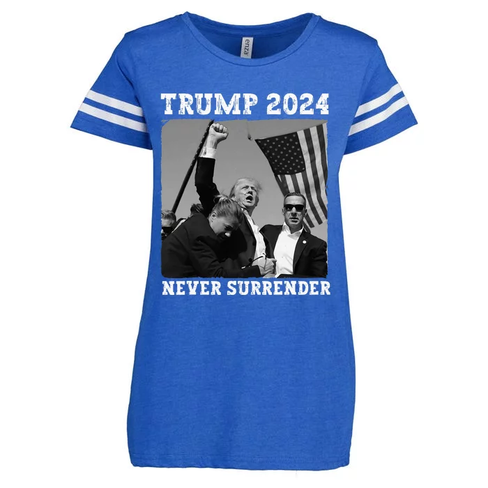 Never Surrender Trump 2024 Save America Trump Enza Ladies Jersey Football T-Shirt