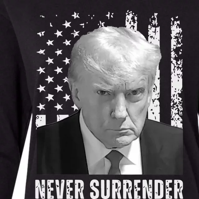 Never Surrender Trump Mugshot Womens Cotton Relaxed Long Sleeve T-Shirt