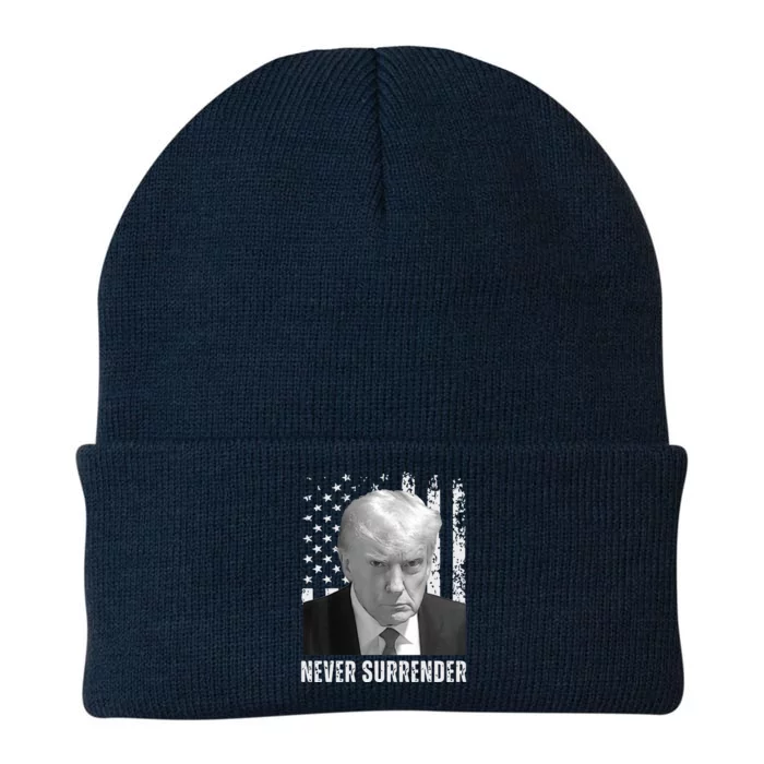 Never Surrender Trump Mugshot Knit Cap Winter Beanie