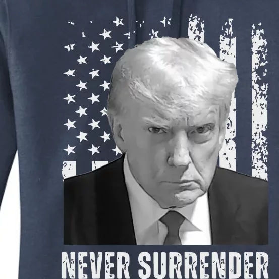 Never Surrender Trump Mugshot Women's Pullover Hoodie