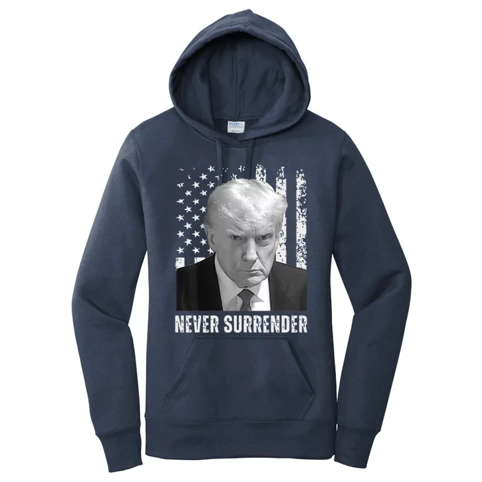 Never Surrender Trump Mugshot Women's Pullover Hoodie