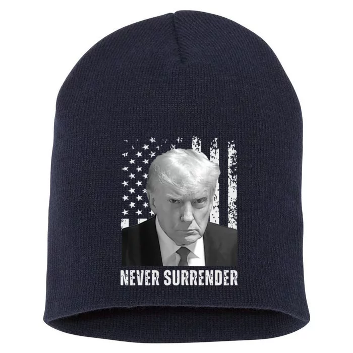 Never Surrender Trump Mugshot Short Acrylic Beanie