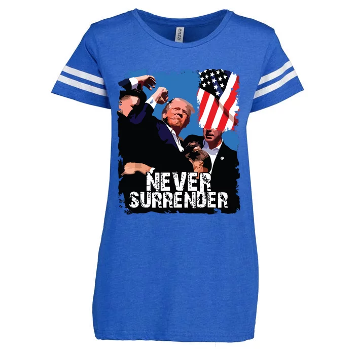 Never Surrender Trump Rushed Offstage With Blood Shooting Enza Ladies Jersey Football T-Shirt