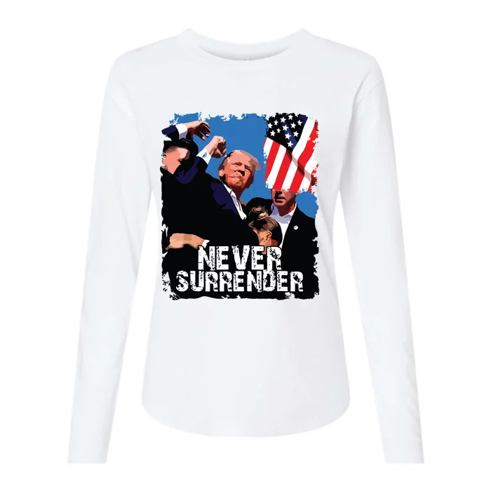 Never Surrender Trump Rushed Offstage With Blood Shooting Womens Cotton Relaxed Long Sleeve T-Shirt