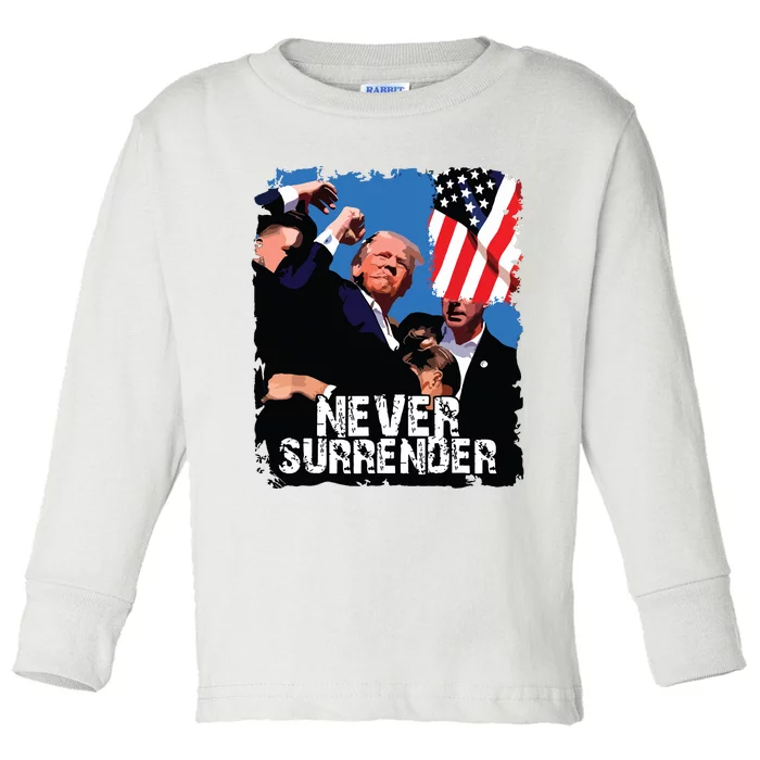 Never Surrender Trump Rushed Offstage With Blood Shooting Toddler Long Sleeve Shirt