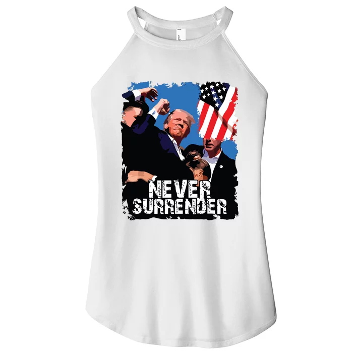 Never Surrender Trump Rushed Offstage With Blood Shooting Women’s Perfect Tri Rocker Tank