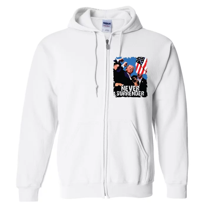 Never Surrender Trump Rushed Offstage With Blood Shooting Full Zip Hoodie