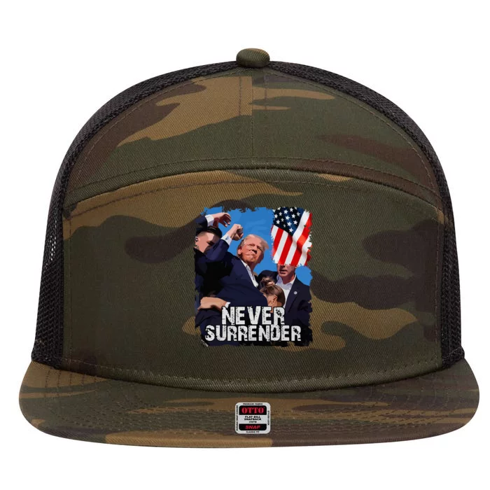 Never Surrender Trump Rushed Offstage With Blood Shooting 7 Panel Mesh Trucker Snapback Hat