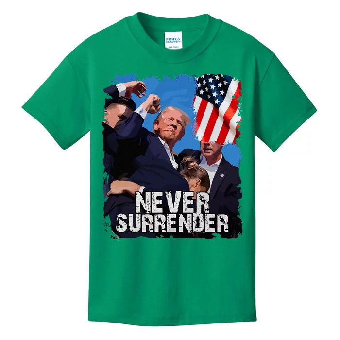 Never Surrender Trump Rushed Offstage With Blood Shooting Kids T-Shirt