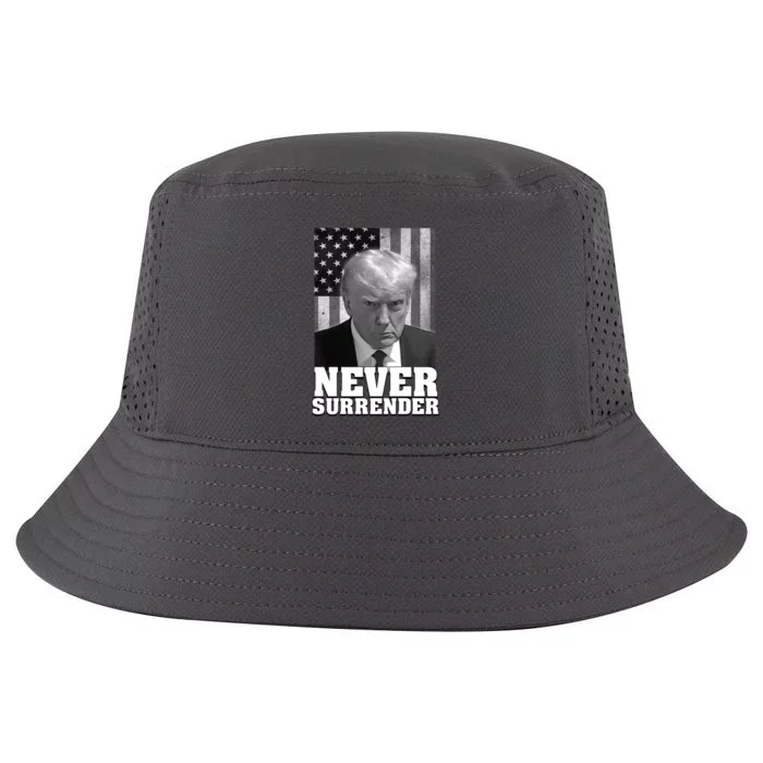 Never Surrender Trump Legend Trump Mugshot Us Flag Cute Gift Cool Comfort Performance Bucket Hat