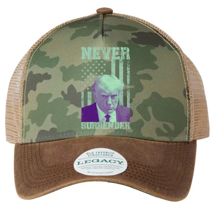 Never Surrender Trump Mugshot Legacy Tie Dye Trucker Hat