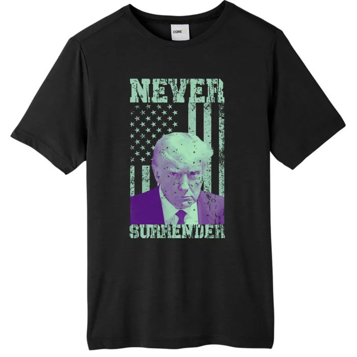 Never Surrender Trump Mugshot ChromaSoft Performance T-Shirt