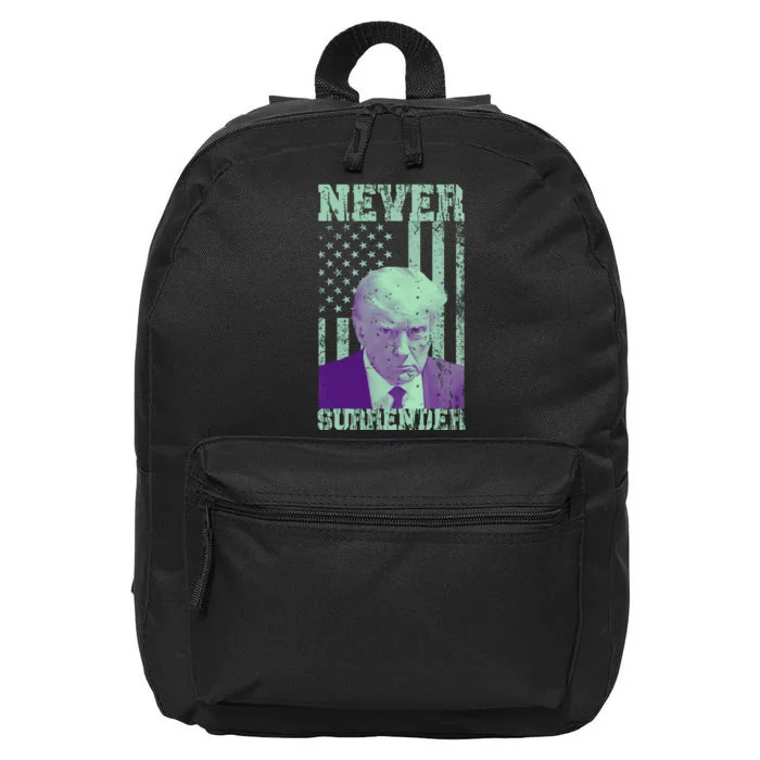 Never Surrender Trump Mugshot 16 in Basic Backpack