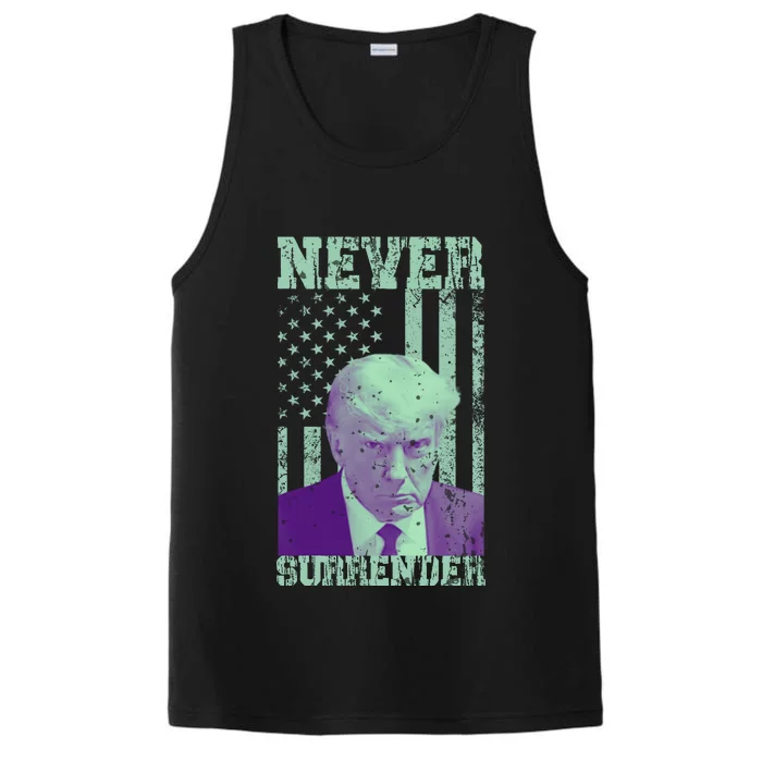 Never Surrender Trump Mugshot Performance Tank