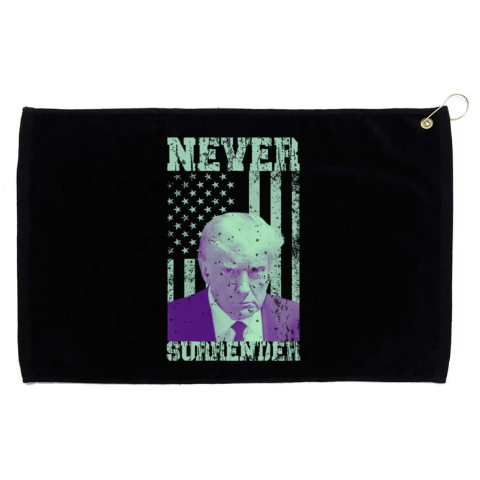 Never Surrender Trump Mugshot Grommeted Golf Towel