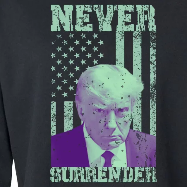 Never Surrender Trump Mugshot Cropped Pullover Crew