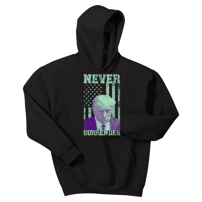 Never Surrender Trump Mugshot Kids Hoodie