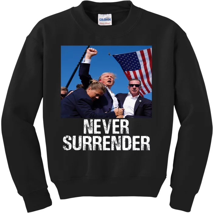 Never Surrender Trump Statement Shooting Pray For Trump Kids Sweatshirt